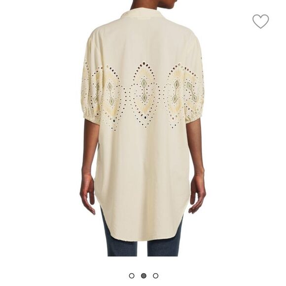 7 For All Mankind M Eyelet Puff Sleeve Tunic Embroidered Blouse - Picture 2 of 6